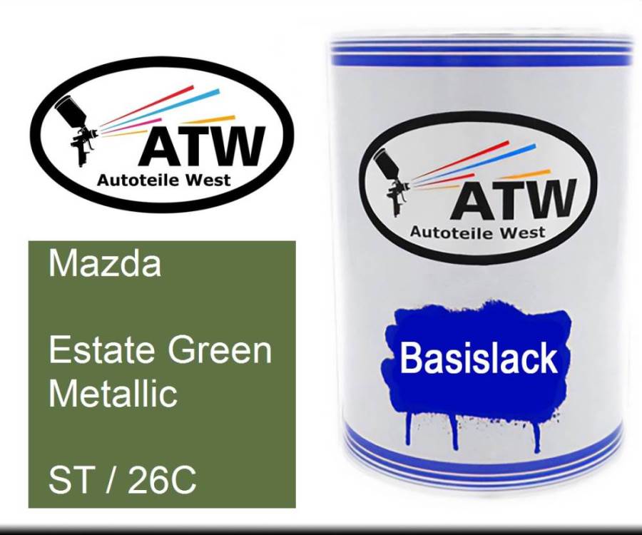 Mazda, Estate Green Metallic, ST / 26C: 500ml Lackdose, von ATW Autoteile West.